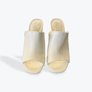Calvin Klein Jotie2 White Block Heel Mules Open Toe Sandals KCJOTIE2 Womens 6.5M
